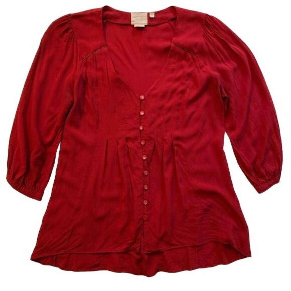 Anthropologie Vanessa Virginia Red Button Down Tunic - Picture 5 of 7